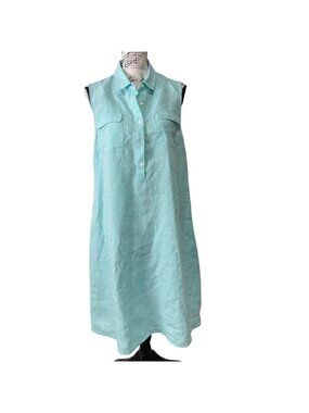 J. McLaughlin Womens Size L Aberdeen Linen Shirt Dress Sleeveless Aqua Blue
